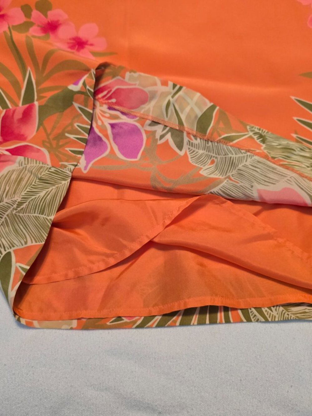 Tori Richard Honolulu 100% Silk Orange Midi Skirt Flowers Paradise Size 4 Lined - Picture 10 of 13